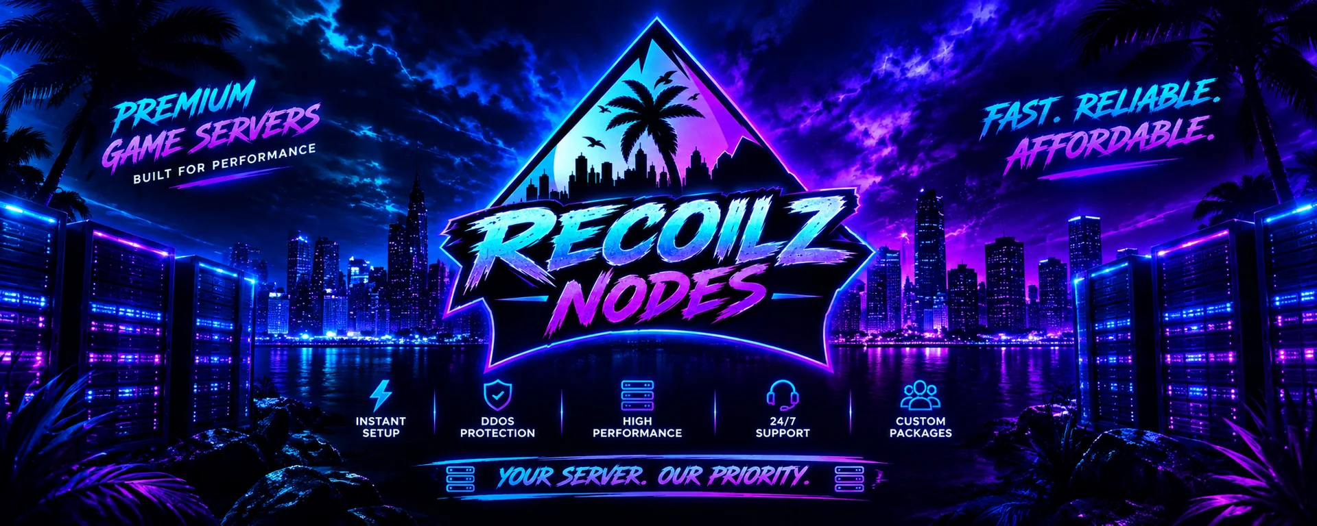Recoilz Nodes: premium game servers built for performance. Fast. Reliable. Affordable. Your server. Our priority.
